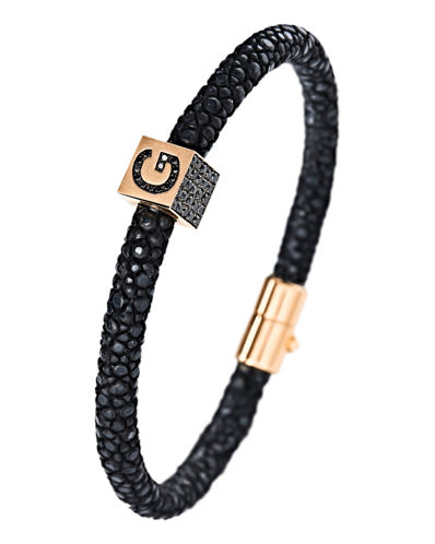 Molu Siyah Pırlantalı 18 Ayar Pembe Altın Vatoz Derili G Harfli Küp Bilezik