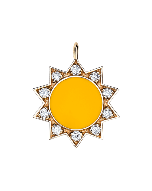 Molu Pırlantalı Sarı Mineli Güneş Charm