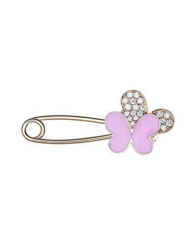 Molu Pırlantalı Pembe Mineli Çift Kelebek Çengelli İğne