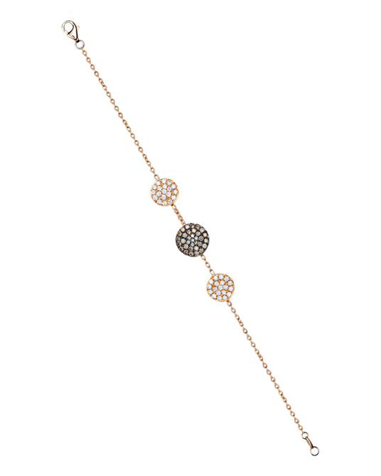 Molu Kahve Beyaz Pırlantalı Üç Yuvarlaklı Pave Bilezik