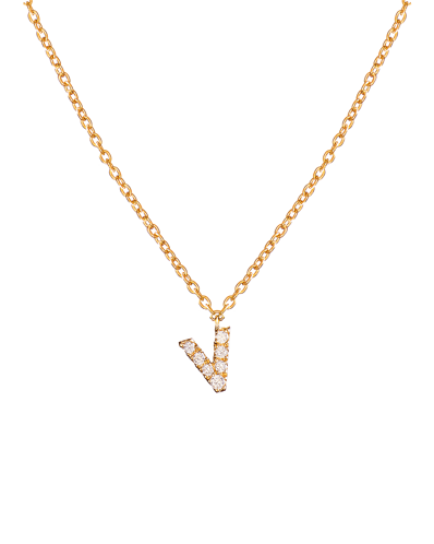 Molu Pırlantalı V Harfli Kolye