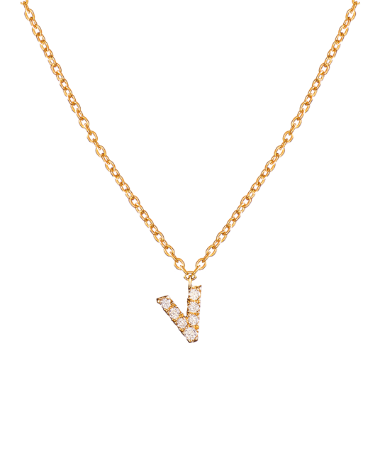 Molu Pırlantalı V Harfli Kolye