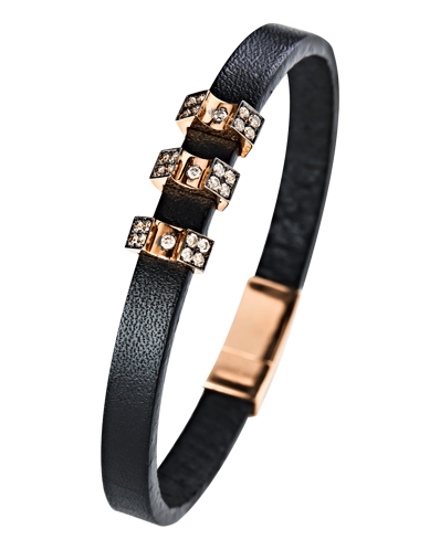 Molu Kahve Pırlantalı Derili Bilezik