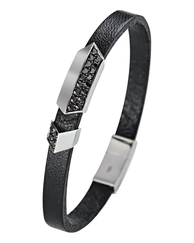 Molu Siyah Pırlantalı Derili Bilezik