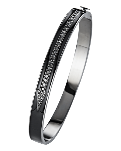 Molu Siyah Pırlantalı Siyah Mineli Gümüş Oklu Bilezik