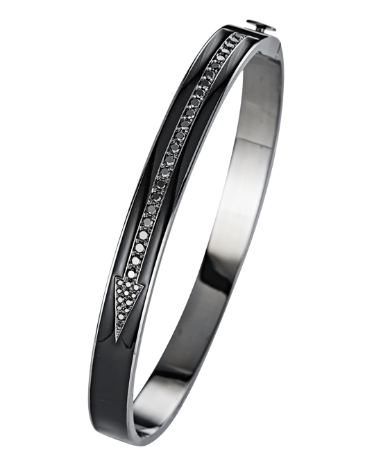 Molu Siyah Pırlantalı Siyah Mineli Gümüş Oklu Bilezik