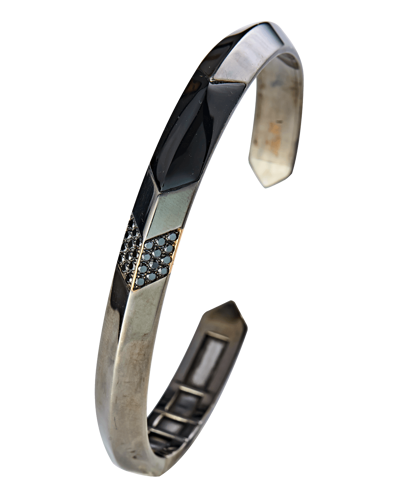 Molu Siyah Pırlantalı Gümüş Bilezik