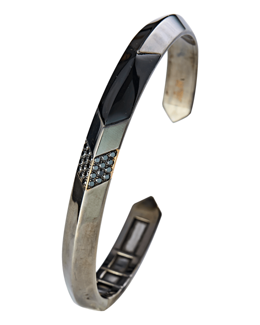 Molu Siyah Pırlantalı Gümüş Bilezik