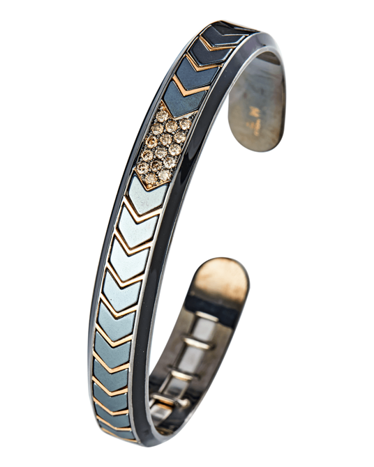 Molu Kahve Pırlantalı Hematitli Gümüş Bilezik