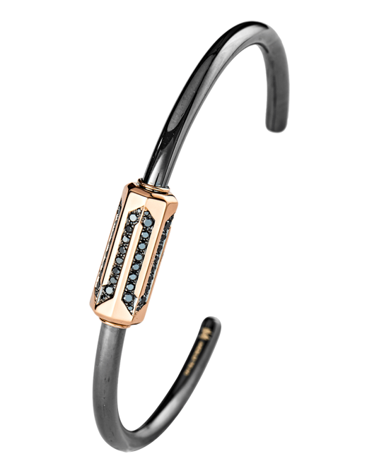 Molu Siyah Pırlantalı Gümüş Bilezik