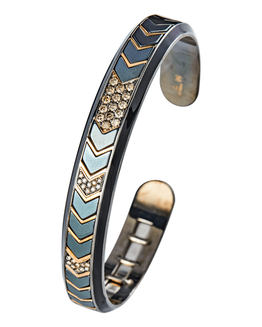 Molu Kahve Pırlantalı Hematitli Gümüş Bilezik