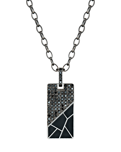 Molu Siyah Pırlantalı Siyah Mineli Gümüş Kolye