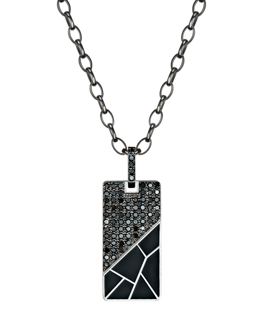 Molu Siyah Pırlantalı Siyah Mineli Gümüş Kolye