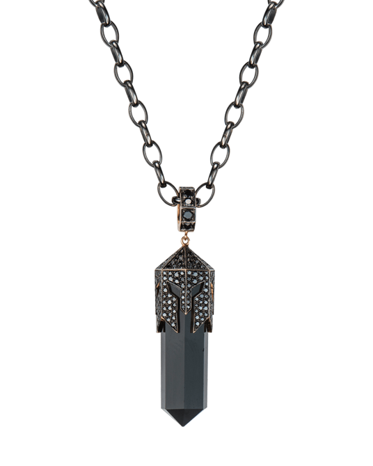 Molu Siyah Pırlantalı Gümüş Kolye