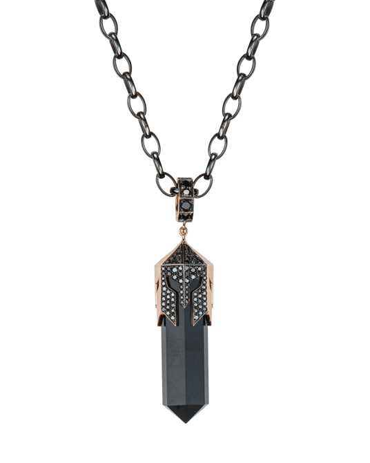 Molu Siyah Pırlantalı Gümüş Kolye