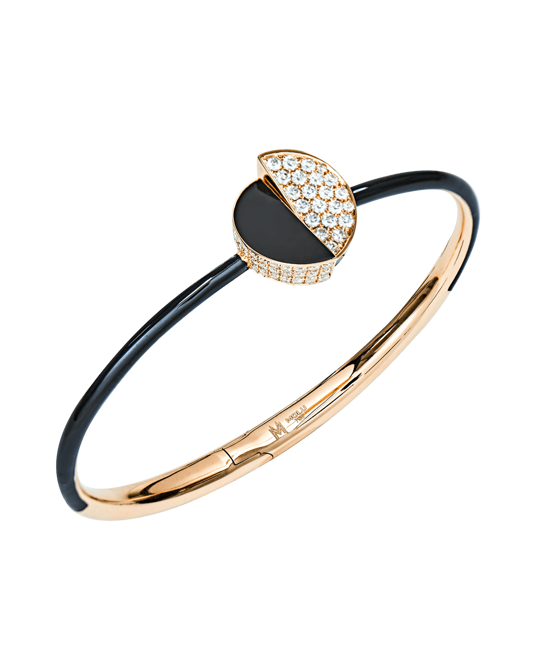 Molu Pırlantalı Siyah Mineli Kelepçe Bilezik