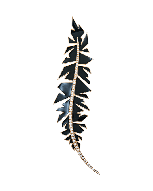 Molu Pırlantalı Siyah Mineli Yaprak Broş
