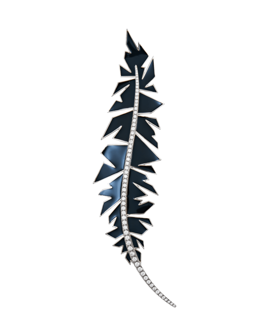 Molu Pırlantalı Siyah Mineli Yaprak Broş