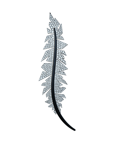 Molu Pırlantalı Siyah Mineli Pave Yaprak Broş