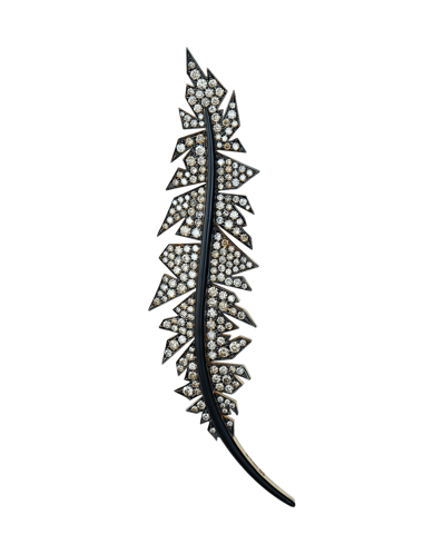 Molu Pırlantalı Kahve Siyah Mineli Pave Yaprak Broş