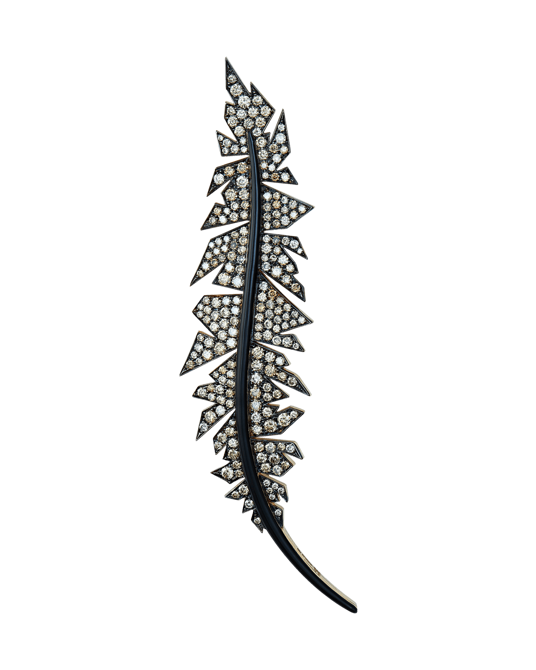 Molu Pırlantalı Kahve Siyah Mineli Pave Yaprak Broş
