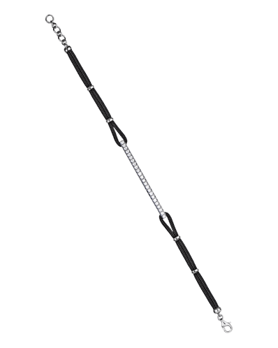 Molu Pırlantalı İpek Kordonlu Çubuk Bilezik