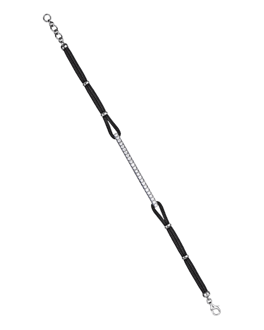 Molu Pırlantalı İpek Kordonlu Çubuk Bilezik