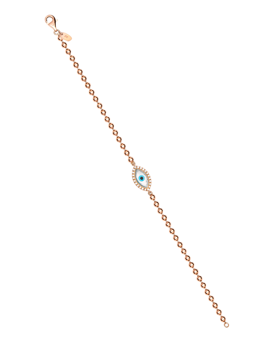 Molu Pırlantalı Badem Gözlü Top Zincirli Bilezik