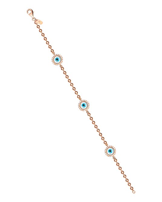 Molu Pırlantalı Üç Yuvarlak Gözlü Top Zincirli Bilezik