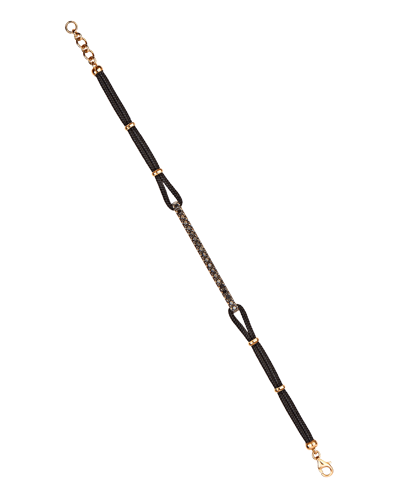 Molu Siyah Pırlantalı İpek Kordonlu Çubuk Bilezik