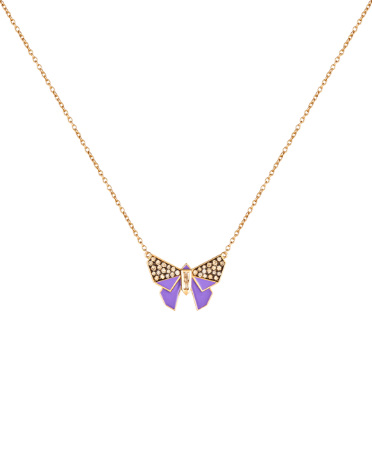 Molu Kahve Pırlantalı Mor Mineli Kelebek Kolye 