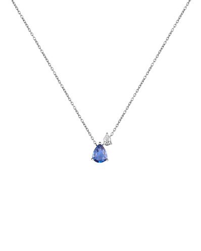 Molu Damla Pırlantalı Damla Safirli Kolye