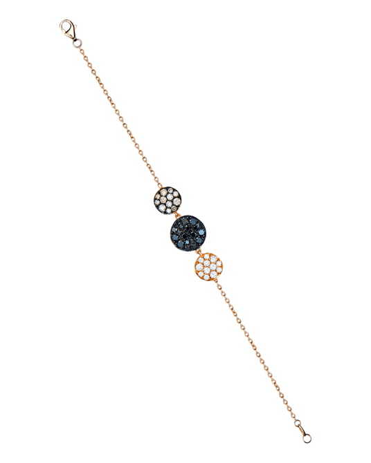 Molu Kahve Siyah Beyaz Pırlantalı Üç Yuvarlaklı Pave Bilezik