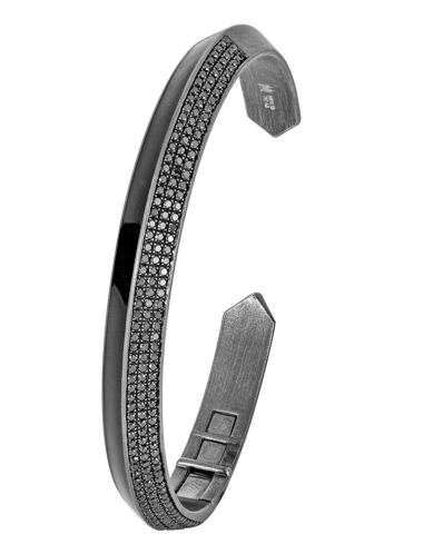 Molu Siyah Pırlantalı Siyah Mineli Gümüş Bilezik