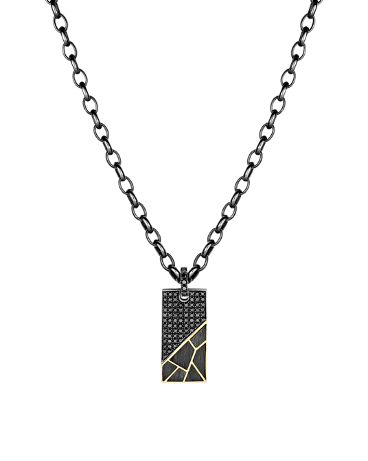 Molu Siyah Pırlantalı Siyah Karbonlu Kolye 