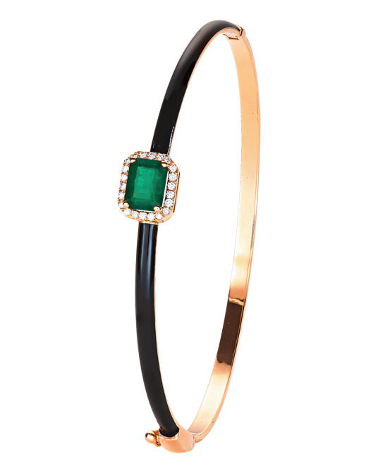 Molu Pırlantalı Zümrütlü Siyah Mineli Kelepçe Bilezik