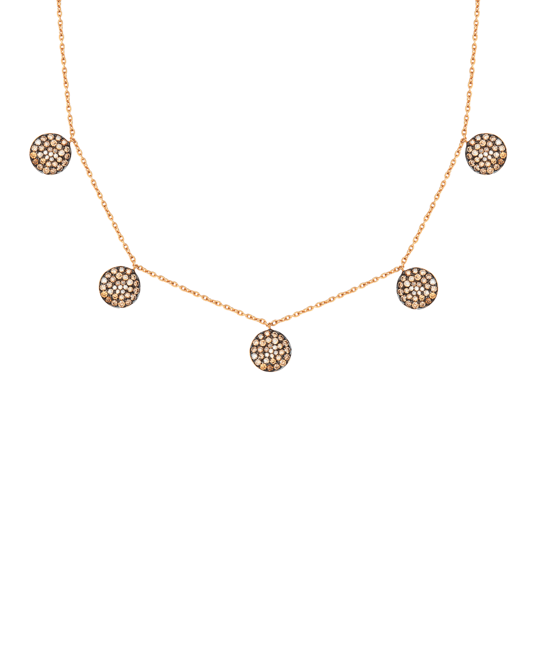 Molu Kahve Pırlantalı Beş Yuvarlak Pave Kolye 