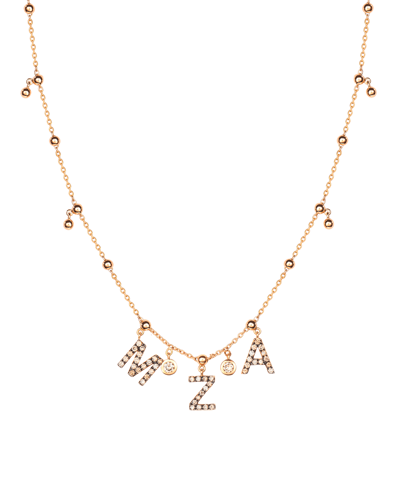 Molu Kahve Pırlantalı Top Zincirli Üç Harfli Kolye