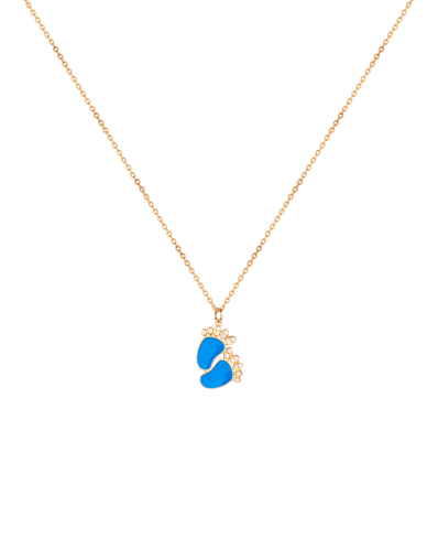 Molu Pırlantalı Mavi Mineli Bebek Ayağı Kolye