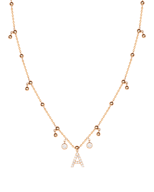 Molu Beyaz Pırlantalı Top Zincirli A Harfli Kolye