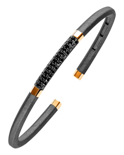 Molu Siyah Pırlantalı Mat Gümüş Bilezik