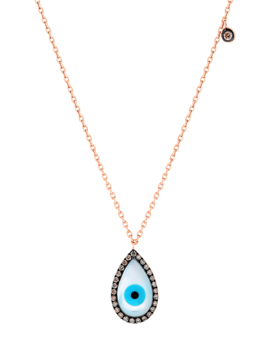 Molu Kahve Pırlantalı Damla Gözlü Kolye 