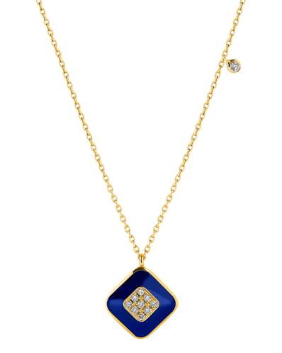 Molu Pırlantalı Lacivert Mineli Kare Pave Kolye