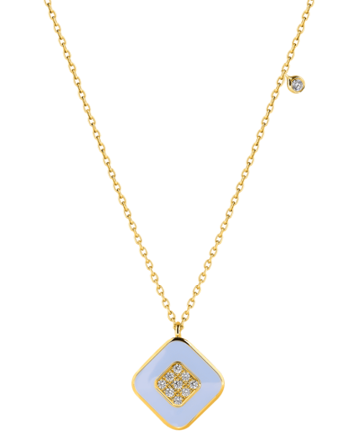 Molu Pırlantalı Açık Mavi Mineli Kare Pave Kolye