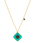 Molu Siyah Pırlantalı Turkuaz Mineli Kare Pave Kolye