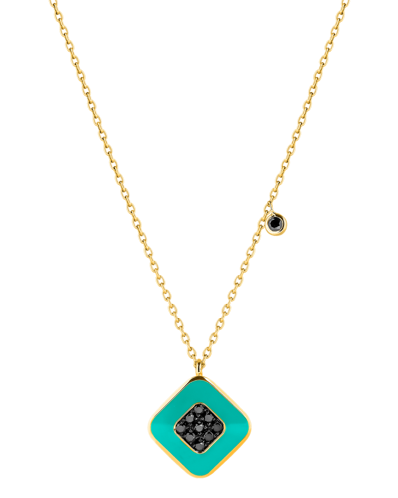 Molu Siyah Pırlantalı Turkuaz Mineli Kare Pave Kolye