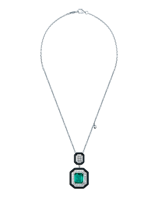 Molu Pırlantalı Zümrütlü Kolye