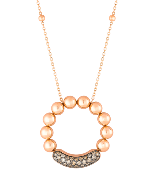 Molu Kahve Pırlantalı Altın Top Kolye