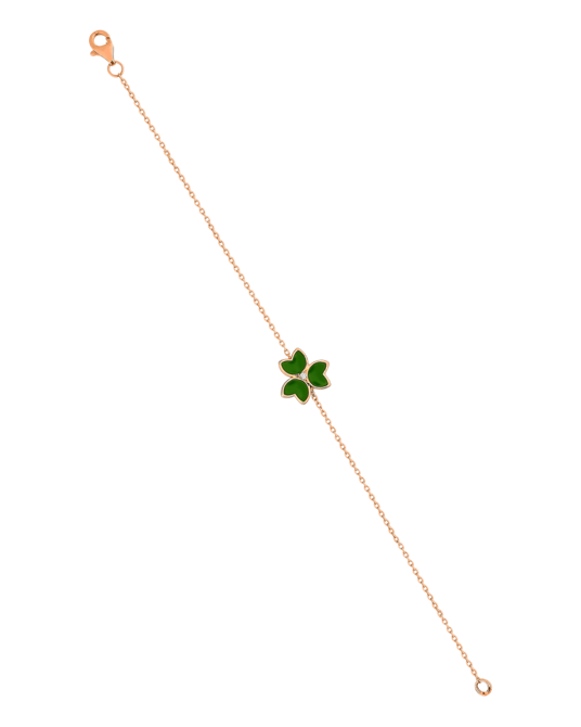 X by Molu Trifoglio Pırlantalı Yeşil Mineli Zincir Bilezik 