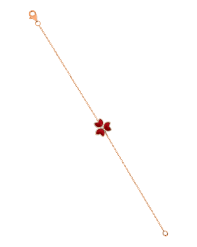 X by Molu Trifoglio Pırlantalı Kırmzı Mineli Zincir Bilezik 